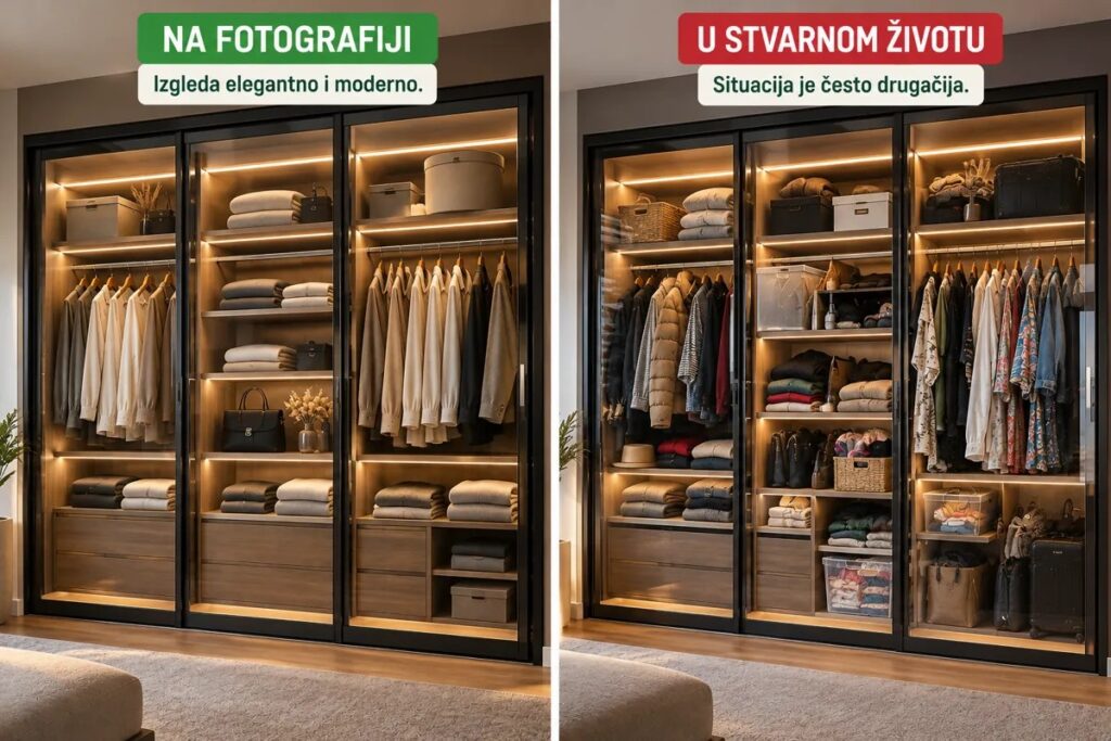 Poređenje plakara sa staklenim frontovima: na fotografiji i u stvarnom životu.